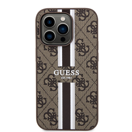 Θήκη MagSafe για Apple iPhone 15 Pro Max, Guess, 4G Printed Stripes, Καφέ