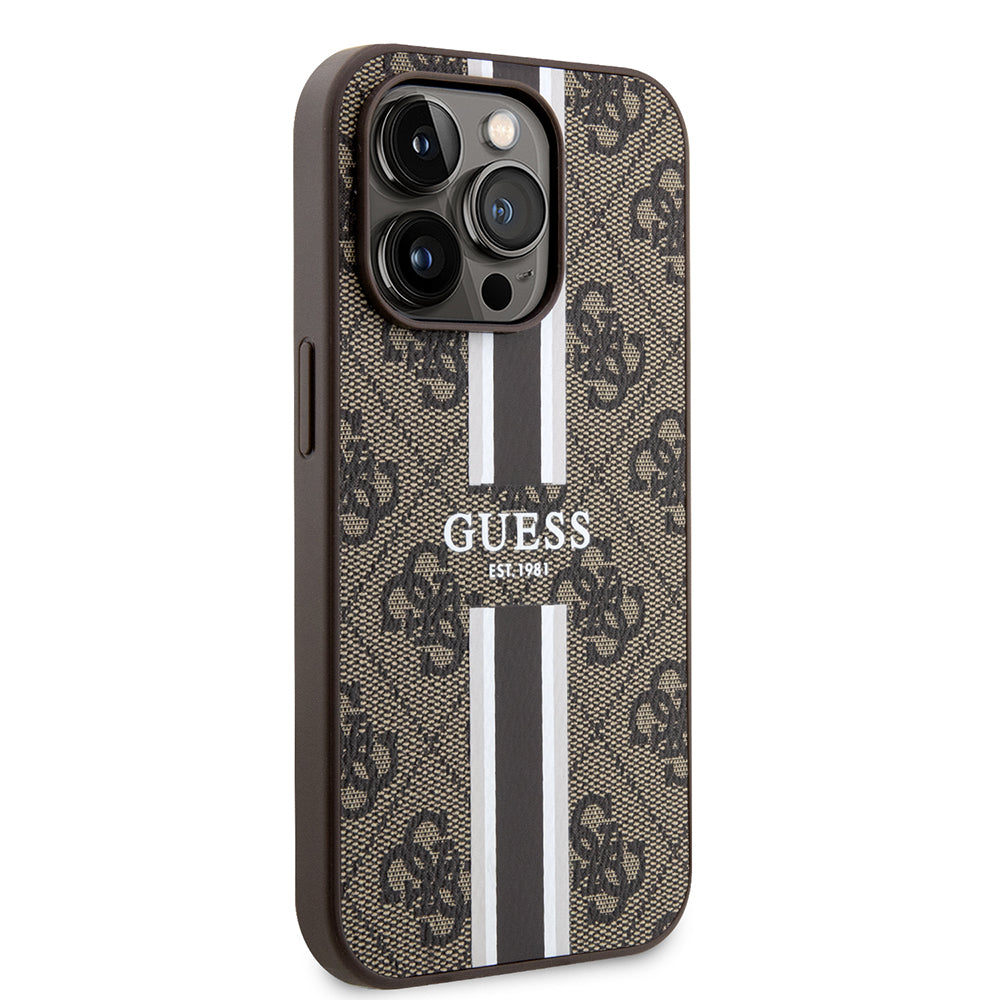 Θήκη MagSafe για Apple iPhone 15 Pro Max, Guess, 4G Printed Stripes, Καφέ