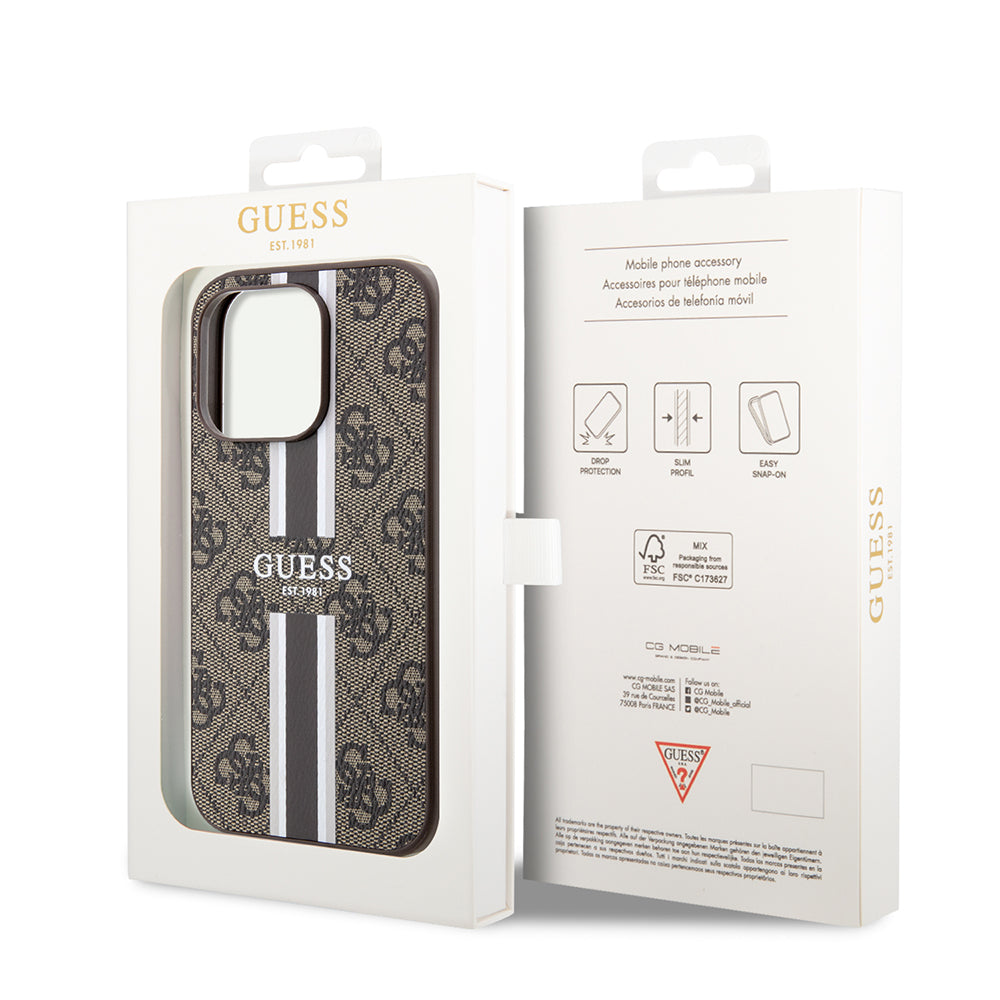 Θήκη MagSafe για Apple iPhone 15 Pro Max, Guess, 4G Printed Stripes, Καφέ