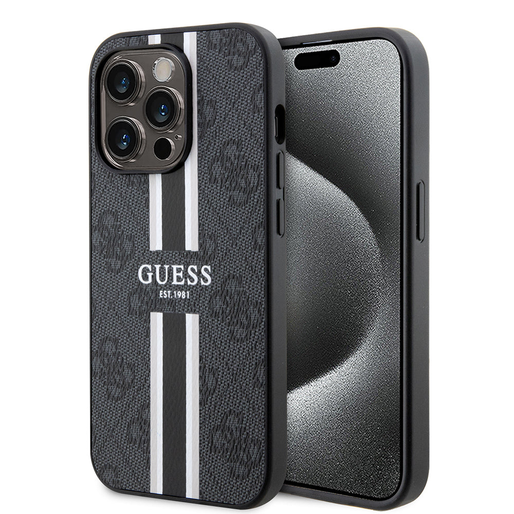 Θήκη MagSafe για Apple iPhone 15 Pro Max, Guess, 4G Printed Stripes, Μαύρη