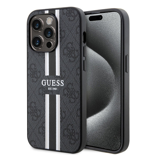 Θήκη MagSafe για Apple iPhone 15 Pro Max, Guess, 4G Printed Stripes, Μαύρη
