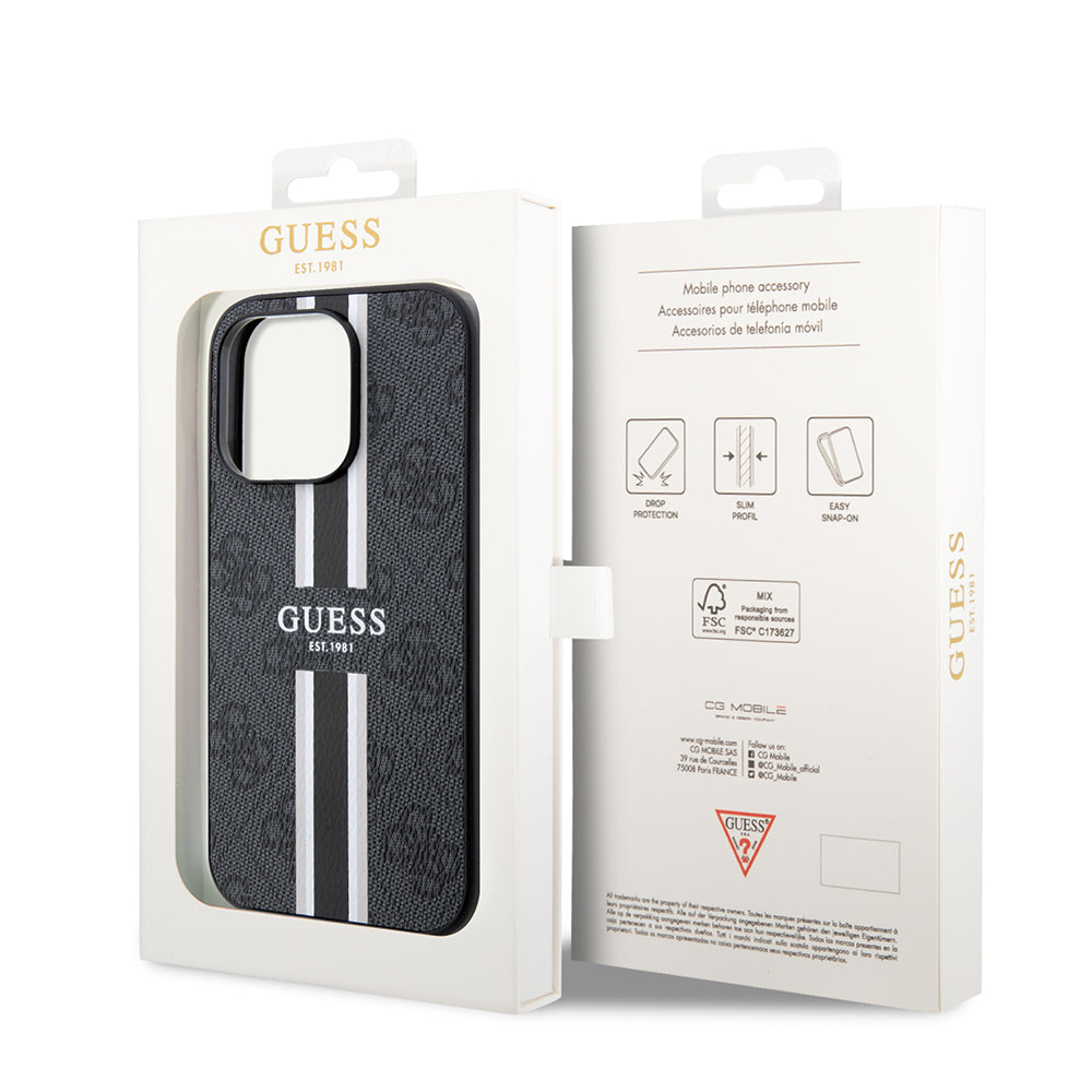 Θήκη MagSafe για Apple iPhone 15 Pro Max, Guess, 4G Printed Stripes, Μαύρη