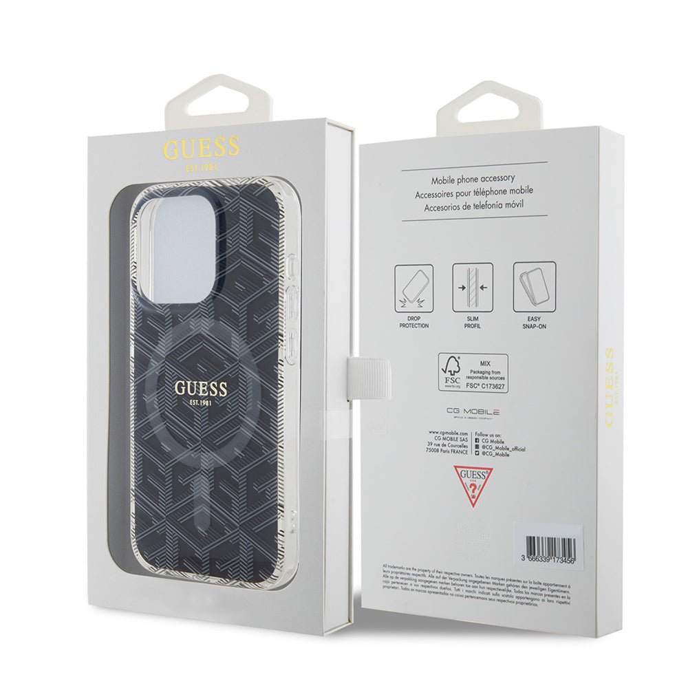 Θήκη MagSafe για Apple iPhone 15 Pro Max, Guess, IML Gcube, Μαύρη
