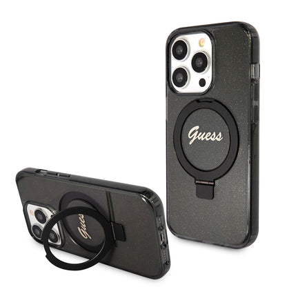 Θήκη MagSafe για Apple iPhone 15 Pro Max, Guess, IML Ring Stand Glitter, Μαύρη
