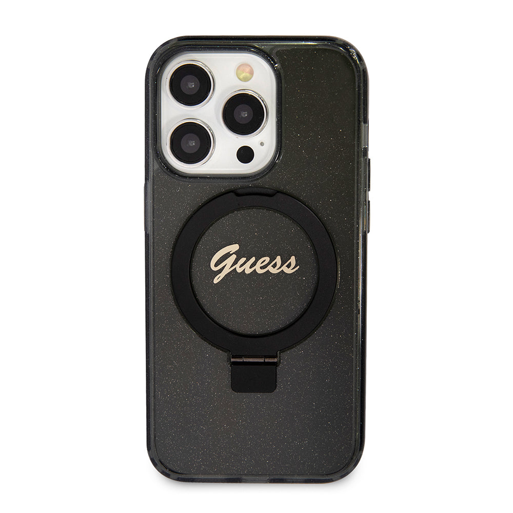 Θήκη MagSafe για Apple iPhone 15 Pro Max, Guess, IML Ring Stand Glitter, Μαύρη