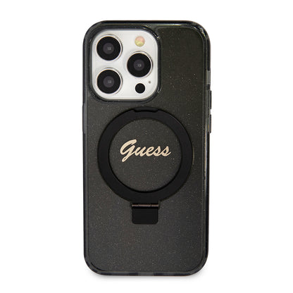 Θήκη MagSafe για Apple iPhone 15 Pro Max, Guess, IML Ring Stand Glitter, Μαύρη