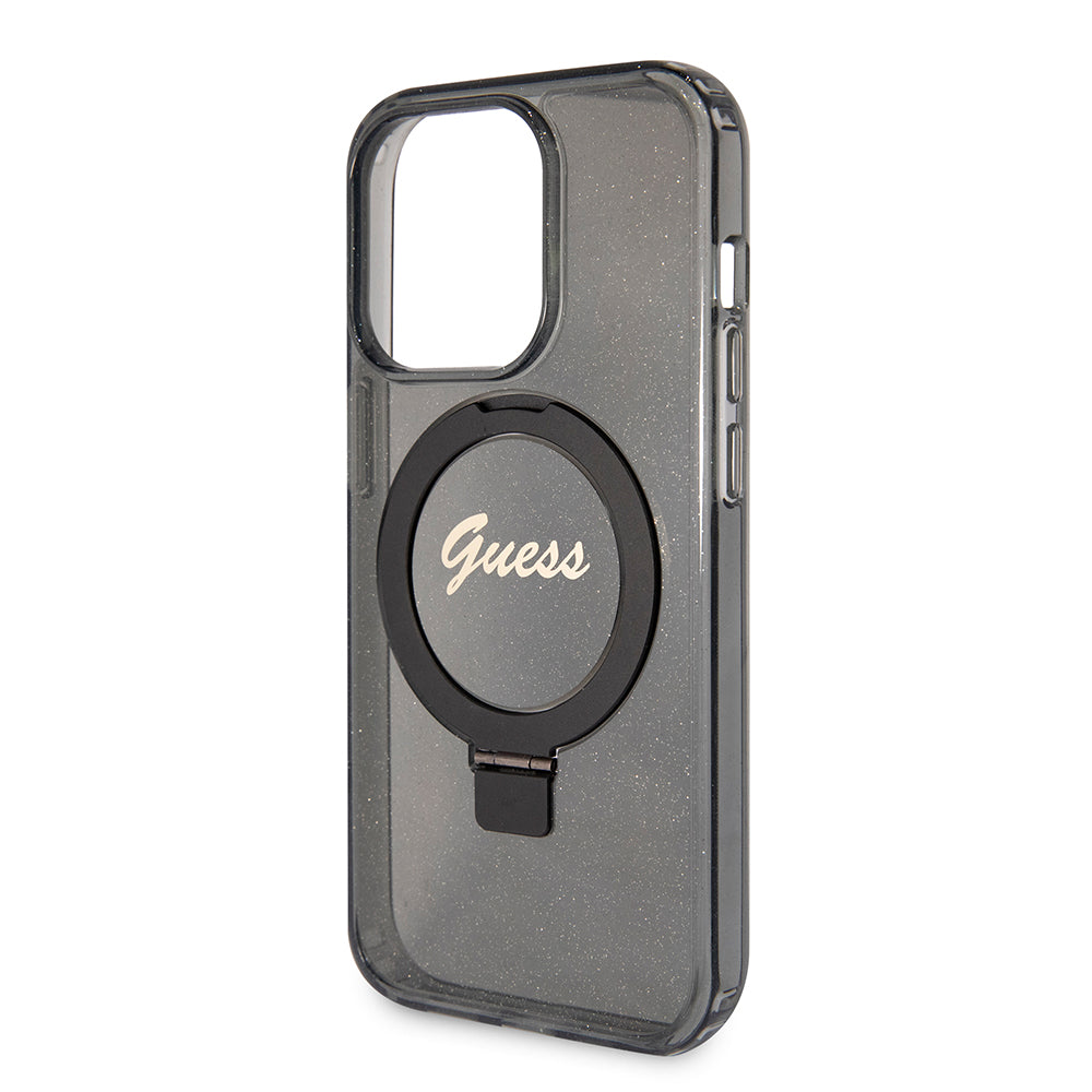 Θήκη MagSafe για Apple iPhone 15 Pro Max, Guess, IML Ring Stand Glitter, Μαύρη