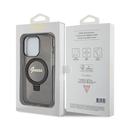 Θήκη MagSafe για Apple iPhone 15 Pro Max, Guess, IML Ring Stand Glitter, Μαύρη