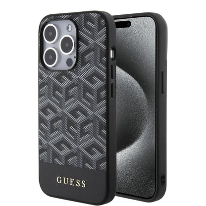 MagSafe Case for Apple iPhone 15 Pro Max, Guess, PU G Cube, Black