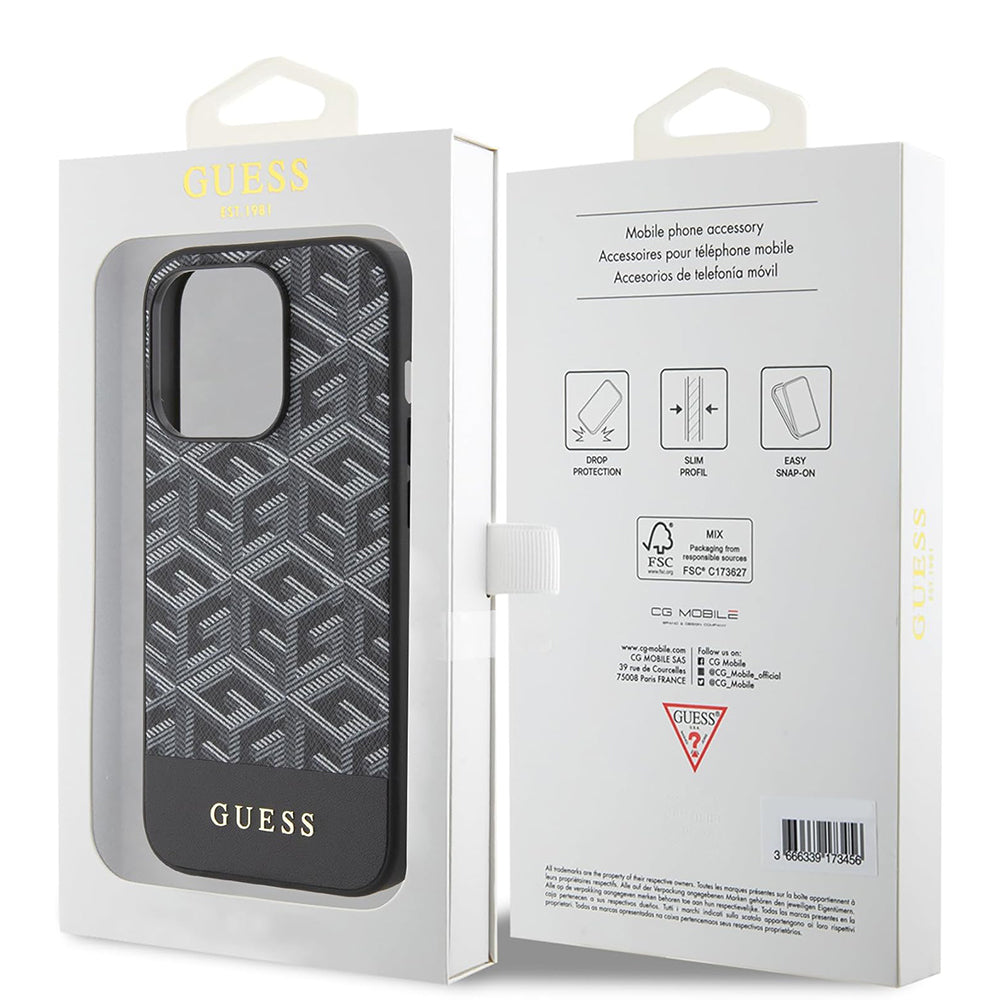 MagSafe Case for Apple iPhone 15 Pro Max, Guess, PU G Cube, Black