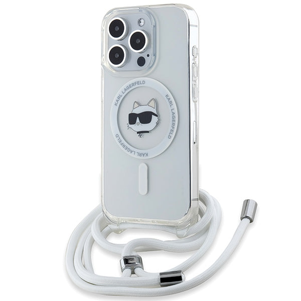 Θήκη MagSafe για Apple iPhone 15 Pro Max, Karl Lagerfeld, IML Crossbody Choupette's Head with Strap, Διάφανη