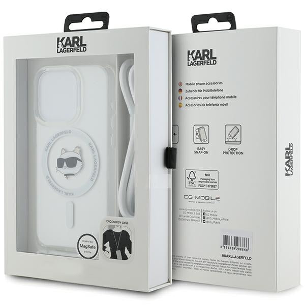 Θήκη MagSafe για Apple iPhone 15 Pro Max, Karl Lagerfeld, IML Crossbody Choupette's Head with Strap, Διάφανη