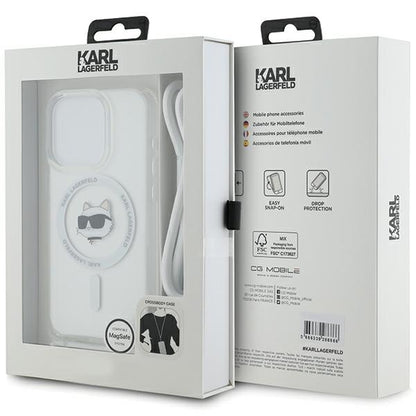 Θήκη MagSafe για Apple iPhone 15 Pro Max, Karl Lagerfeld, IML Crossbody Choupette's Head with Strap, Διάφανη