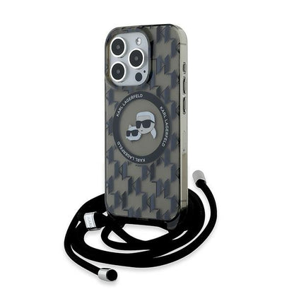 Θήκη MagSafe για Apple iPhone 15 Pro Max, Karl Lagerfeld, IML Crossbody Monogram Karl & Choupette's Heads, Μαύρη