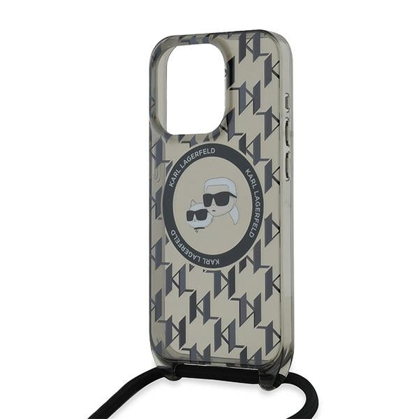 Θήκη MagSafe για Apple iPhone 15 Pro Max, Karl Lagerfeld, IML Crossbody Monogram Karl & Choupette's Heads, Μαύρη