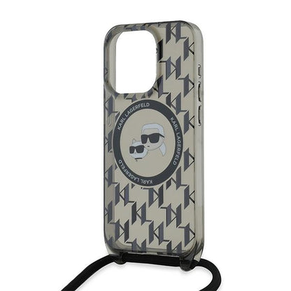 Θήκη MagSafe για Apple iPhone 15 Pro Max, Karl Lagerfeld, IML Crossbody Monogram Karl & Choupette's Heads, Μαύρη