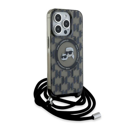 Θήκη MagSafe για Apple iPhone 15 Pro Max, Karl Lagerfeld, IML Crossbody Monogram Karl & Choupette's Heads, Μαύρη