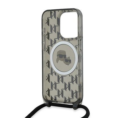 Θήκη MagSafe για Apple iPhone 15 Pro Max, Karl Lagerfeld, IML Crossbody Monogram Karl & Choupette's Heads, Μαύρη