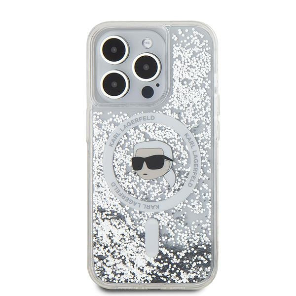Θήκη MagSafe για Apple iPhone 15 Pro Max, Karl Lagerfeld, Liquid Glitter Karl's Head, Διαφανής