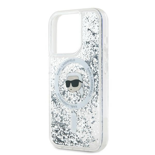 Θήκη MagSafe για Apple iPhone 15 Pro Max, Karl Lagerfeld, Liquid Glitter Karl's Head, Διαφανής
