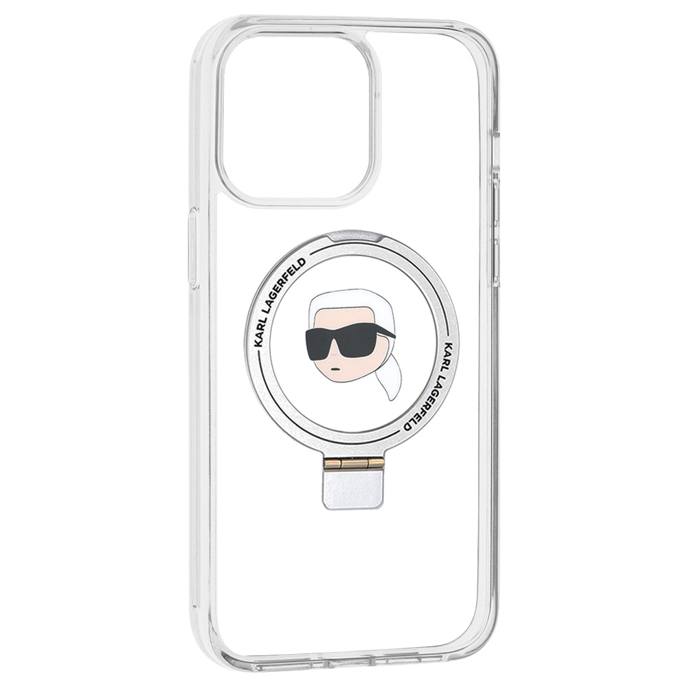 Θήκη MagSafe για Apple iPhone 15 Pro Max, Karl Lagerfeld, Ring Stand Karl's Head, Λευκή