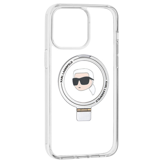 Θήκη MagSafe για Apple iPhone 15 Pro Max, Karl Lagerfeld, Ring Stand Karl's Head, Λευκή