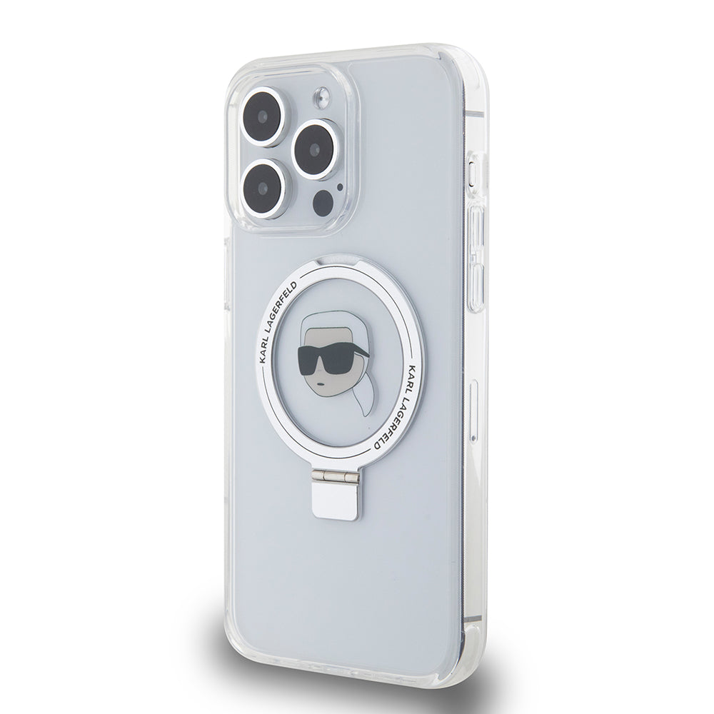 Θήκη MagSafe για Apple iPhone 15 Pro Max, Karl Lagerfeld, Ring Stand Karl's Head, Λευκή