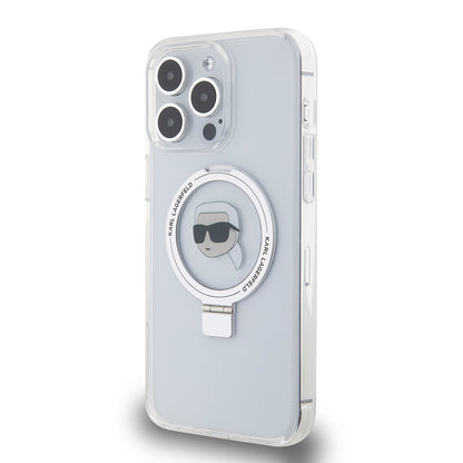 Θήκη MagSafe για Apple iPhone 15 Pro Max, Karl Lagerfeld, Ring Stand Karl's Head, Λευκή