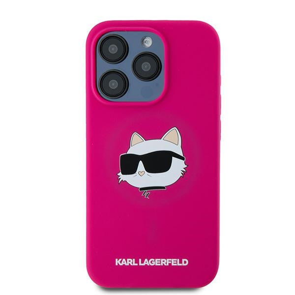 Θήκη MagSafe για Apple iPhone 15 Pro Max, Karl Lagerfeld, Σιλικόνη Choupette's Head, Φούξια