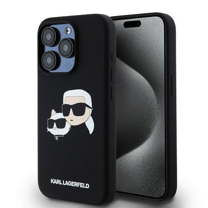 Θήκη MagSafe για Apple iPhone 15 Pro Max, Karl Lagerfeld, Σιλικόνη Karl & Choupette, Μαύρη