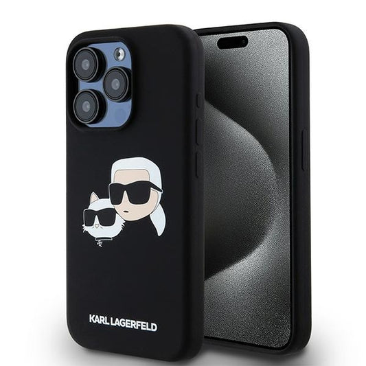Θήκη MagSafe για Apple iPhone 15 Pro Max, Karl Lagerfeld, Σιλικόνη Karl & Choupette, Μαύρη
