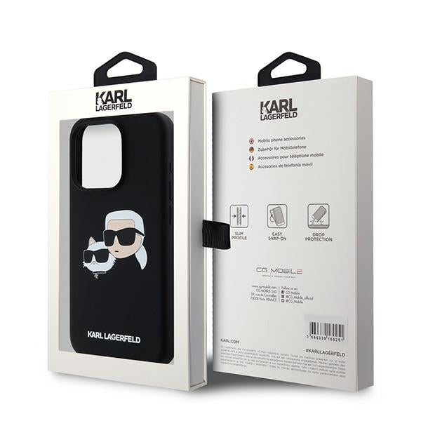 Θήκη MagSafe για Apple iPhone 15 Pro Max, Karl Lagerfeld, Σιλικόνη Karl & Choupette, Μαύρη
