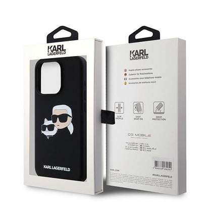 Θήκη MagSafe για Apple iPhone 15 Pro Max, Karl Lagerfeld, Σιλικόνη Karl & Choupette, Μαύρη