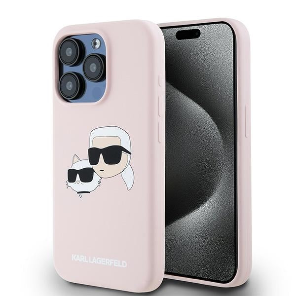 Θήκη MagSafe για Apple iPhone 15 Pro Max, Karl Lagerfeld, Σιλικόνη Karl & Choupette, Ροζ