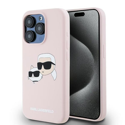 Θήκη MagSafe για Apple iPhone 15 Pro Max, Karl Lagerfeld, Σιλικόνη Karl & Choupette, Ροζ