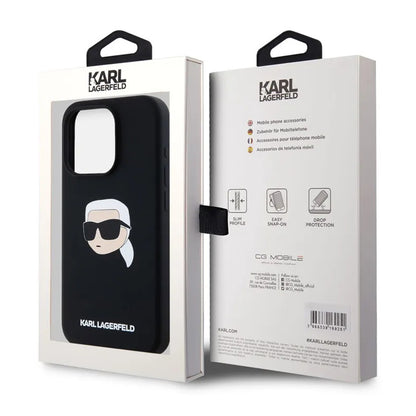Θήκη MagSafe για Apple iPhone 15 Pro Max, Karl Lagerfeld, Σιλικόνη Karl's Head, Μαύρη