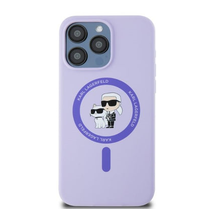 Θήκη MagSafe για Apple iPhone 15 Pro Max, Karl Lagerfeld, Silicone Ring Karl & Choupette, Μοβ