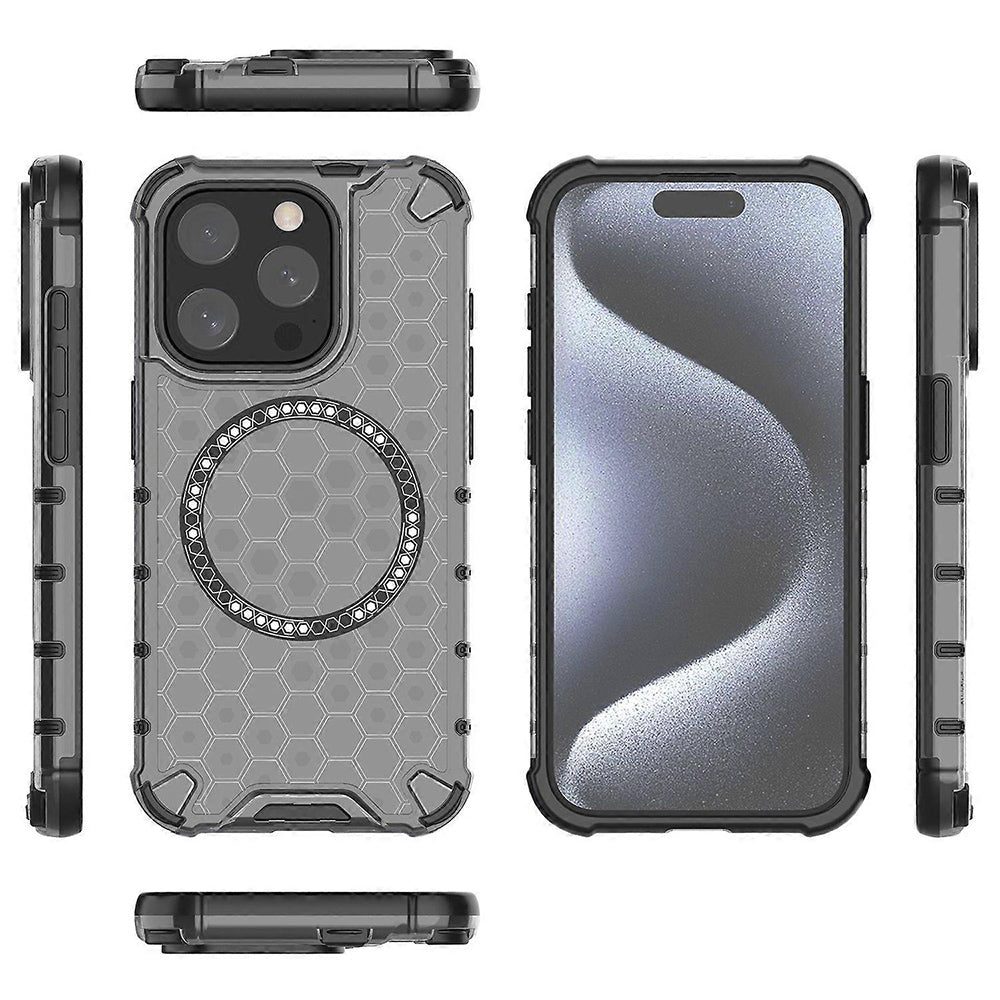 MagSafe Case for Apple iPhone 15 Pro, Techsuit, HoneyComb Shield, Black