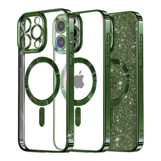 Θήκη MagSafe για Apple iPhone 15 Pro, Techsuit, Luxury Glitter, Σκούρο Πράσινο