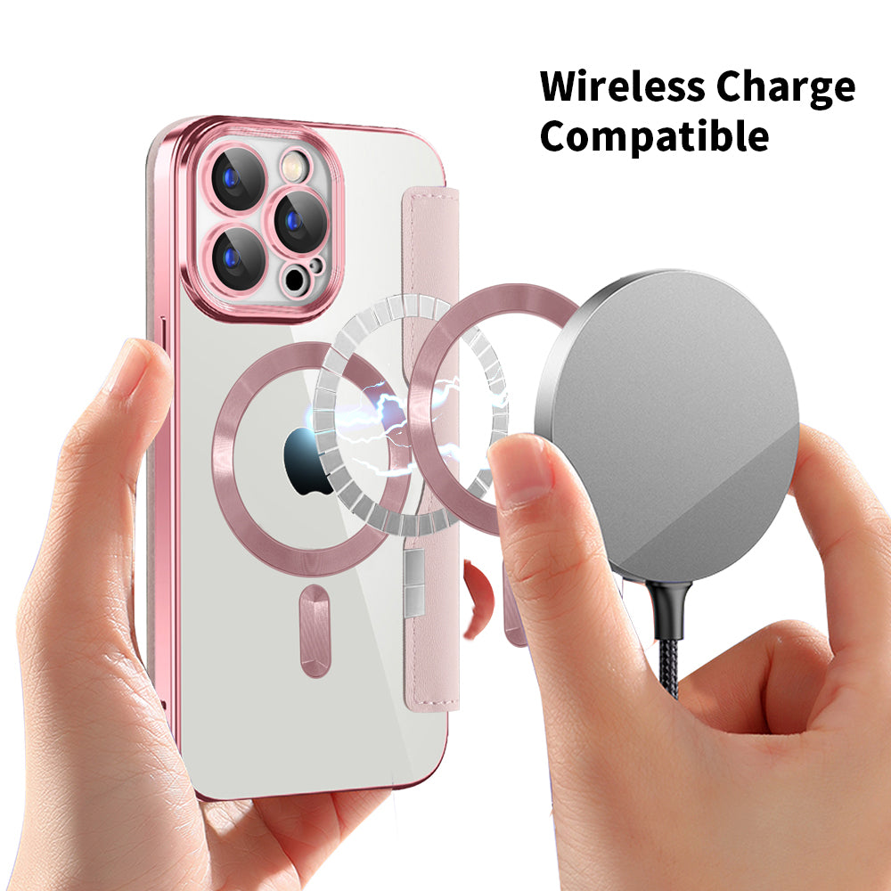 Θήκη MagSafe για Apple iPhone 15 Pro, Techsuit, SmartMag Book, Ροζ