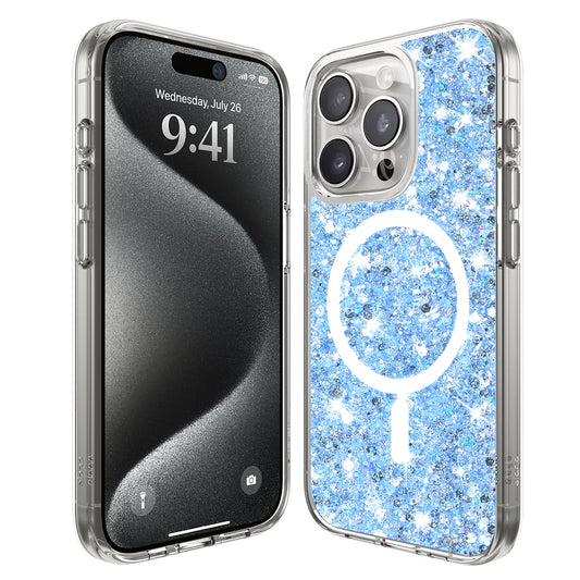 Θήκη MagSafe για Apple iPhone 15 Pro, Techsuit, Sparkly Glitter, Μπλε