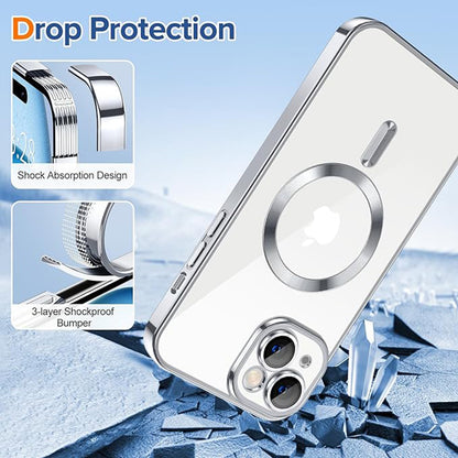 MagSafe Case for Apple iPhone 15, Techsuit, Luxury Crystal, Silver