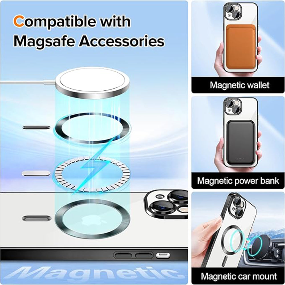 MagSafe Case for Apple iPhone 15, Techsuit, Luxury Crystal, Black