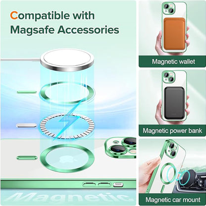 MagSafe Case for Apple iPhone 15, Techsuit, Luxury Crystal, Light Green