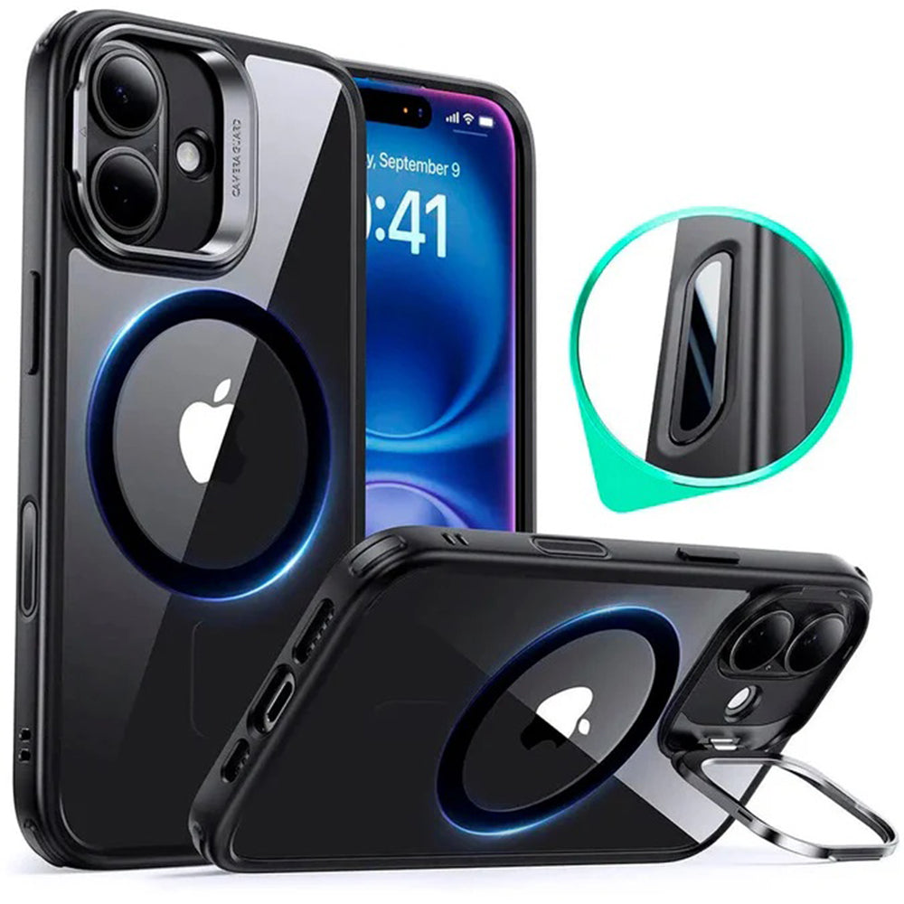 Θήκη MagSafe για Apple iPhone 16, ESR, Classic Hybrid Kickstand Slide, Διάφανη Μαύρη
