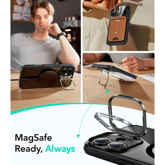 Θήκη MagSafe για Apple iPhone 16, ESR, Classic Hybrid Kickstand Slide, Διάφανη Μαύρη
