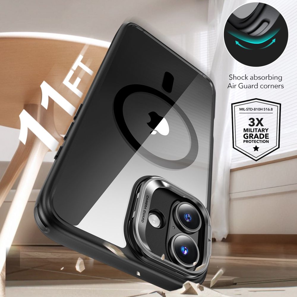 Θήκη MagSafe για Apple iPhone 16, ESR, Classic Hybrid Kickstand με Προστατευτικό Οθόνης, Διάφανη Μαύρη