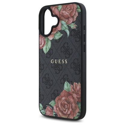 MagSafe Case for Apple iPhone 16, Guess, 4G Flowers Print, Black