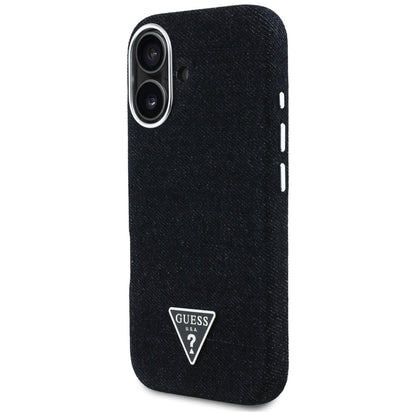 MagSafe Case for Apple iPhone 16, Guess, Denim Triangle Logo, Black