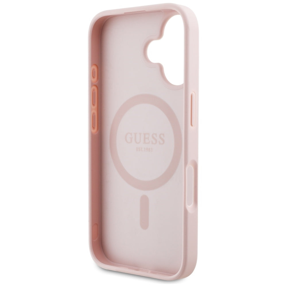 MagSafe Case for Apple iPhone 16, Guess, Grained Flowers, Pink